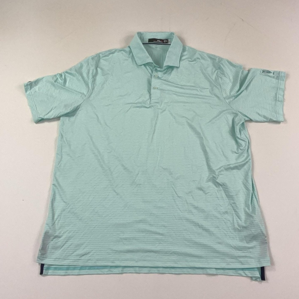 RLX Ralph Lauren Polo Shirt Mens 2XL Green Striped Golf Stretch Wicking